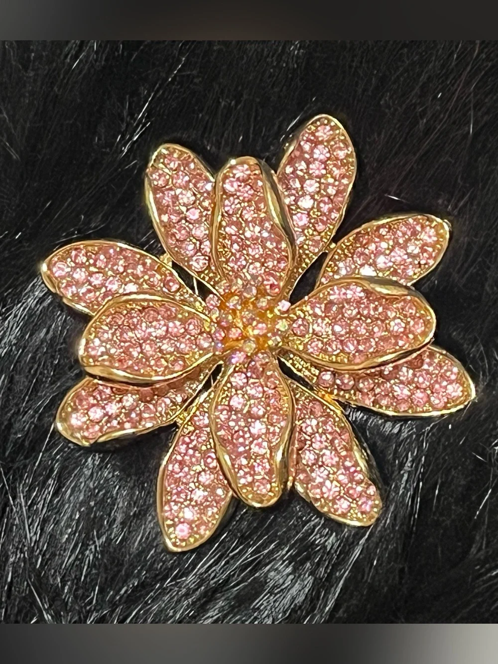 Pink Rhinestone Flower Burst Brooch